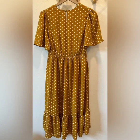BRAND NEW ~ Mustard & White Polka Dot Maternity Midi Length Dress ~ NWOT - Picture 10 of 11